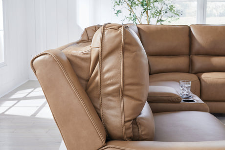 Deepwakes Caramel 6-Piece Power Reclining Sectional with Right Chaise by Ashley at Eve Furniture