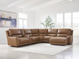 Deepwakes Caramel 6-Piece Power Reclining Sectional with Right Chaise by Ashley at Eve Furniture