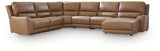 DeepWakes Caramel 6-Piece Reclining Sectional with Chaise by Ashley at Eve Furniture