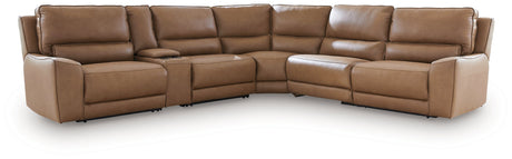 Deepwakes Caramel 6-Piece Reclining Sectional with Storage Console by Ashley at Eve Furniture