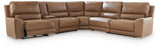 Deepwakes Caramel 6-Piece Reclining Sectional with Storage Console by Ashley at Eve Furniture