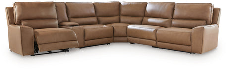 Deepwakes Caramel 6-Piece Reclining Sectional with Storage Console by Ashley at Eve Furniture