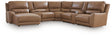 DeepWakes Caramel 7-Piece Reclining Sectional with Chaise and Storage Consoles by Ashley at Eve Furniture