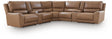 DeepWakes Caramel 7-Piece Reclining Sectional with Storage Consoles by Ashley at Eve Furniture