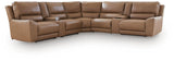 DeepWakes Caramel 7-Piece Reclining Sectional with Storage Consoles by Ashley at Eve Furniture
