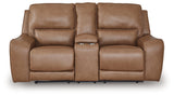 Deepwakes Caramel Power Reclining Loveseat with Console by Ashley at Eve Furniture