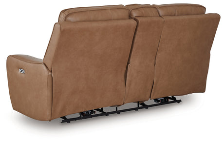 DeepWakes Caramel Power Reclining Loveseat with Console by Ashley at Eve Furniture