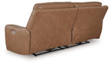 DeepWakes Caramel Dual Power Leather Reclining Sofa by Ashley at Eve Furniture