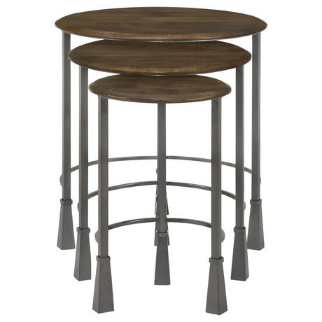 Deja Natural and Gunmetal 3-Piece Round Nesting Table by Coaster at Eve Furniture