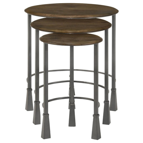 Deja Natural and Gunmetal 3-Piece Round Nesting Table by Coaster at Eve Furniture