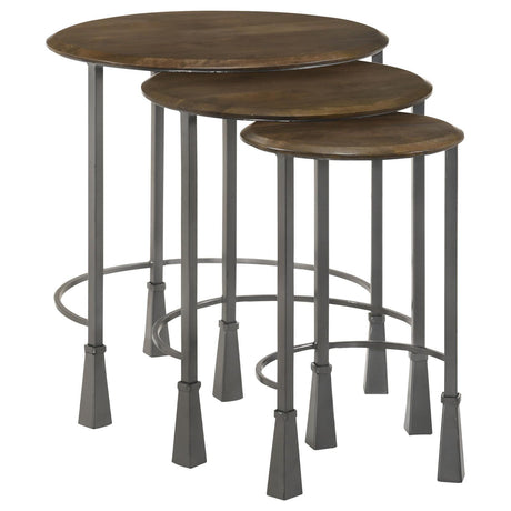 Deja Natural and Gunmetal 3-Piece Round Nesting Table by Coaster at Eve Furniture