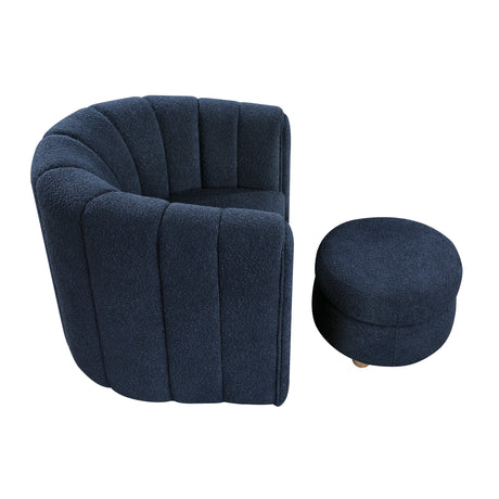 Delaney Blue Boucle Swivel Chair with Ottoman by Homelegance at Eve Furniture