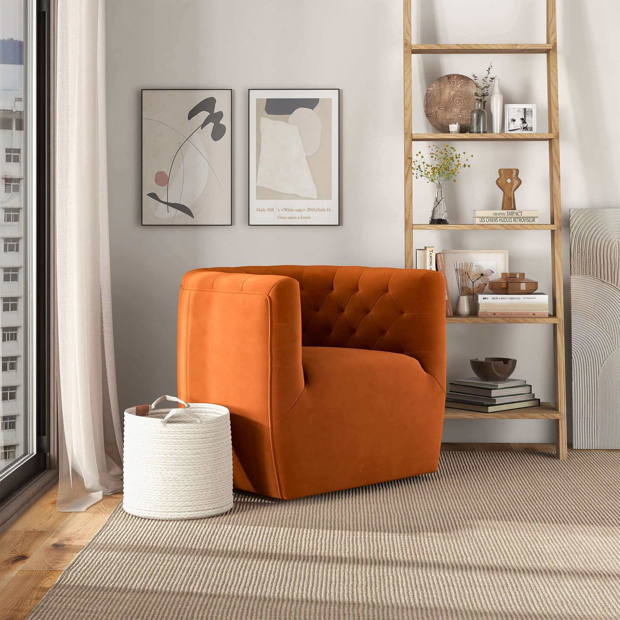Delaney Burnt Orange Velvet Swivel Chair by Ashcroft Furniture at Eve Furniture