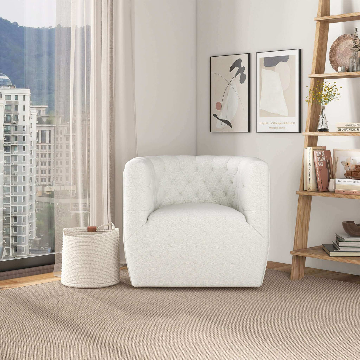 Delaney Cream Boucle Swivel Chair by Ashcroft Furniture at Eve Furniture