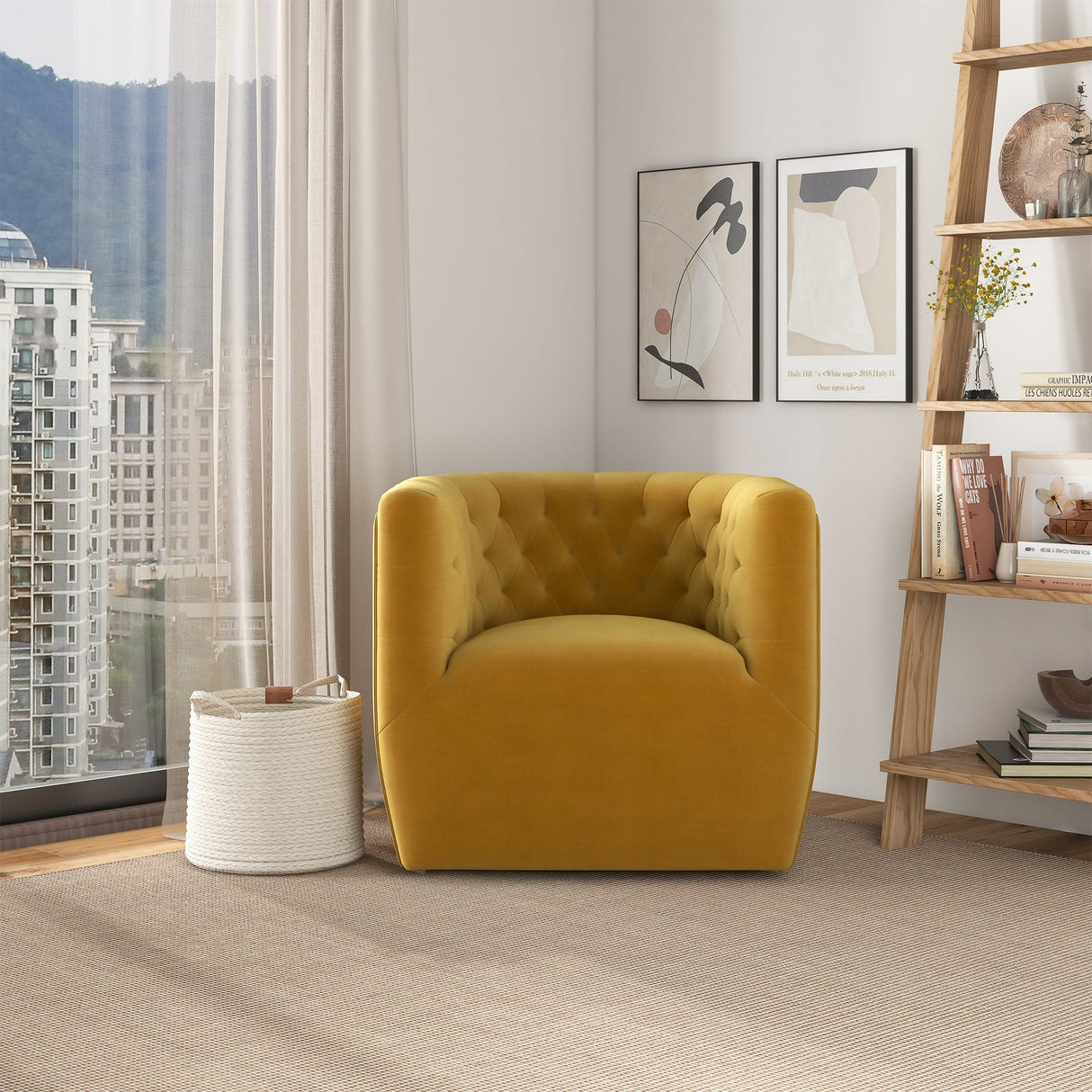 Delaney Gold Velvet Swivel Chair by Ashcroft Furniture at Eve Furniture