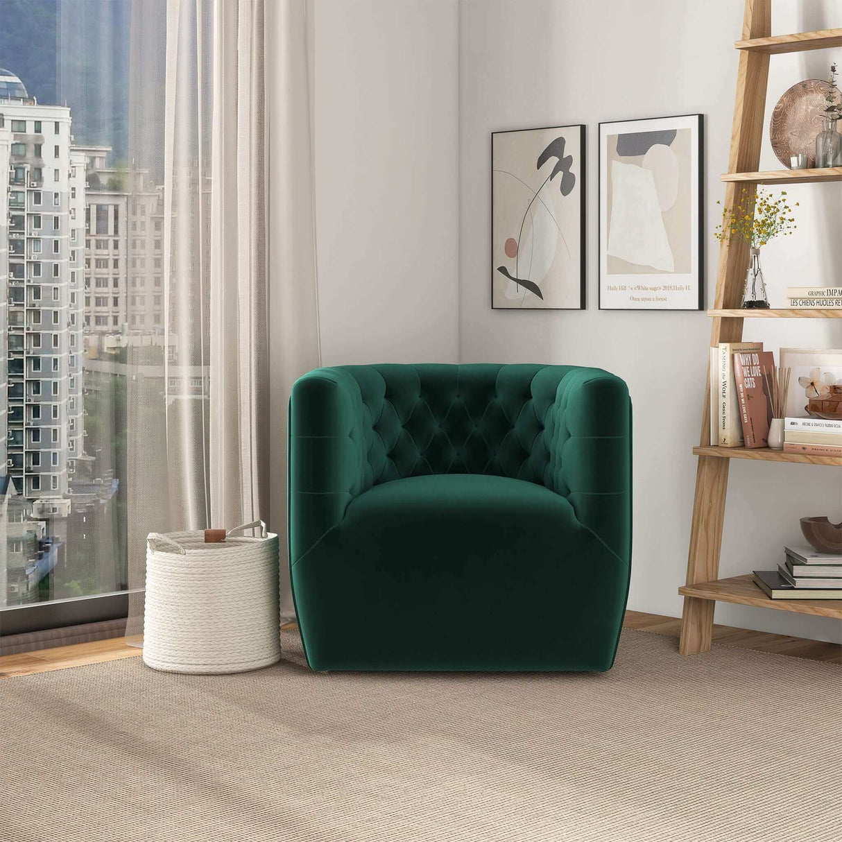 Delaney Green Velvet Swivel Chair by Ashcroft Furniture at Eve Furniture