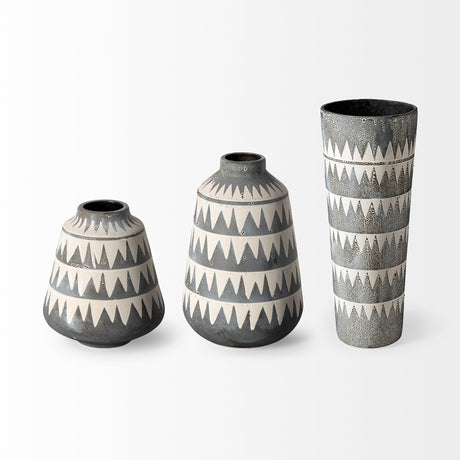 Delaney Large Gray Patterned Ceramic Vase by Mercana at Eve Furniture
