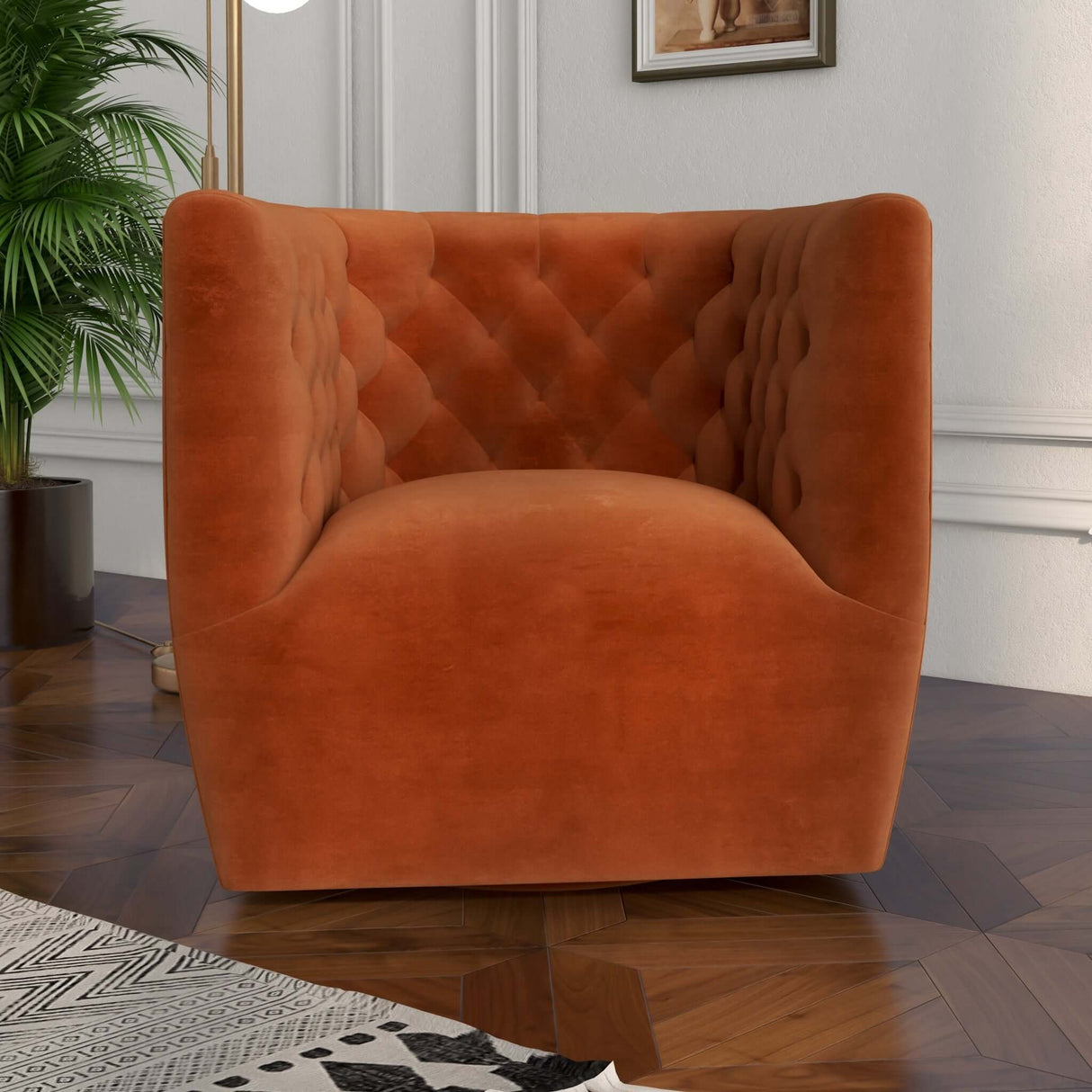 Delaney Mid-Century Modern  Swivel Chair Burnt Orange Velvet