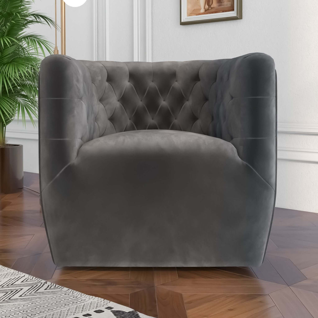 Delaney Mid-Century Modern  Swivel Chair Cream Boucle