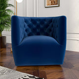 Delaney Mid-Century Modern  Swivel Chair Dark Blue Velvet