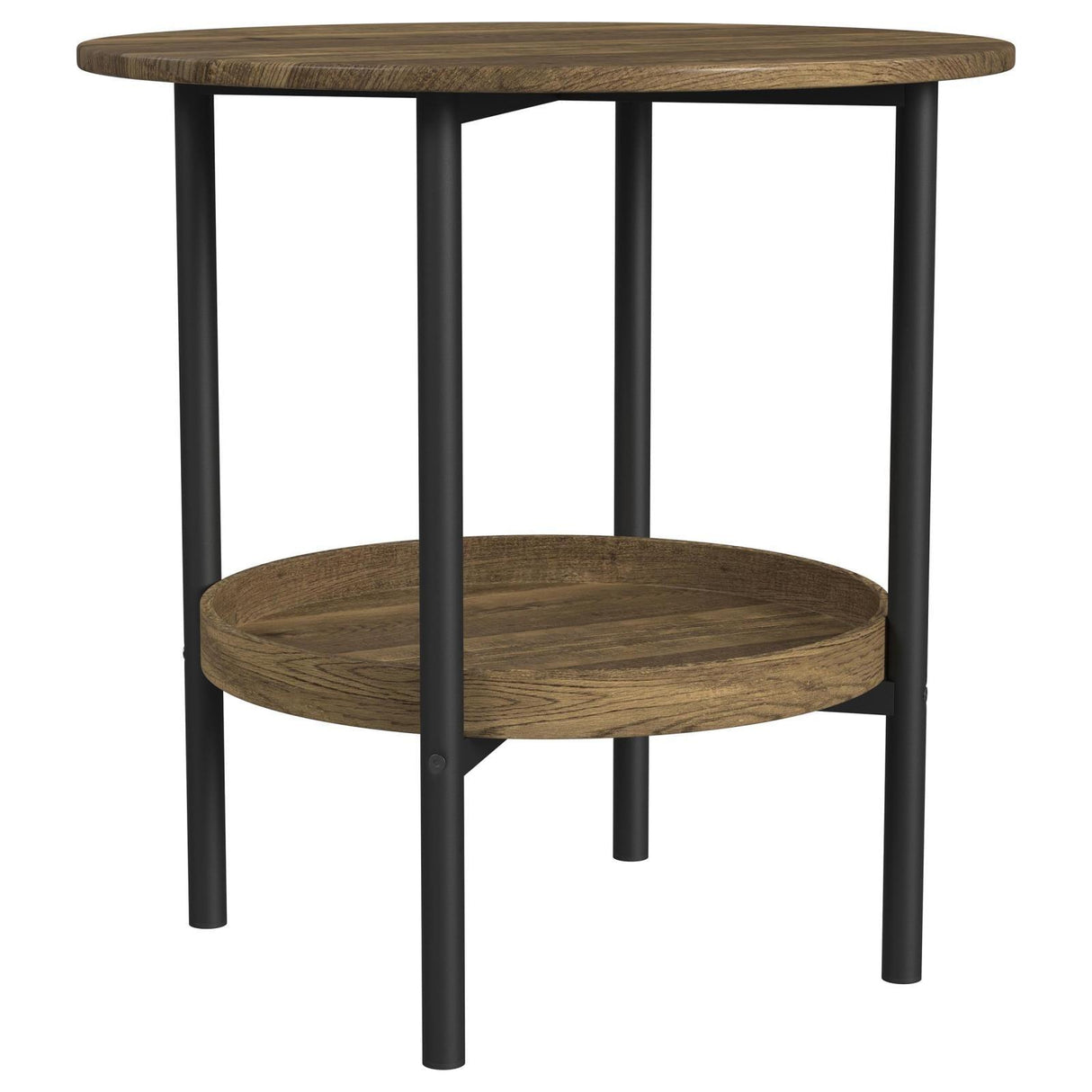Delfin Black and Brown Round Glass Top End Table with Shelf by Coaster at Eve Furniture