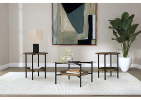 Delfin Brown 3-Piece Round Coffee and End Table Set by Coaster at Eve Furniture