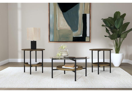 Delfin Brown 3-Piece Round Coffee and End Table Set by Coaster at Eve Furniture
