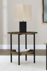 Delfin Round Glass Top End Table with Shelf Black and Brown