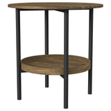 Delfin Round Glass Top End Table with Shelf Black and Brown