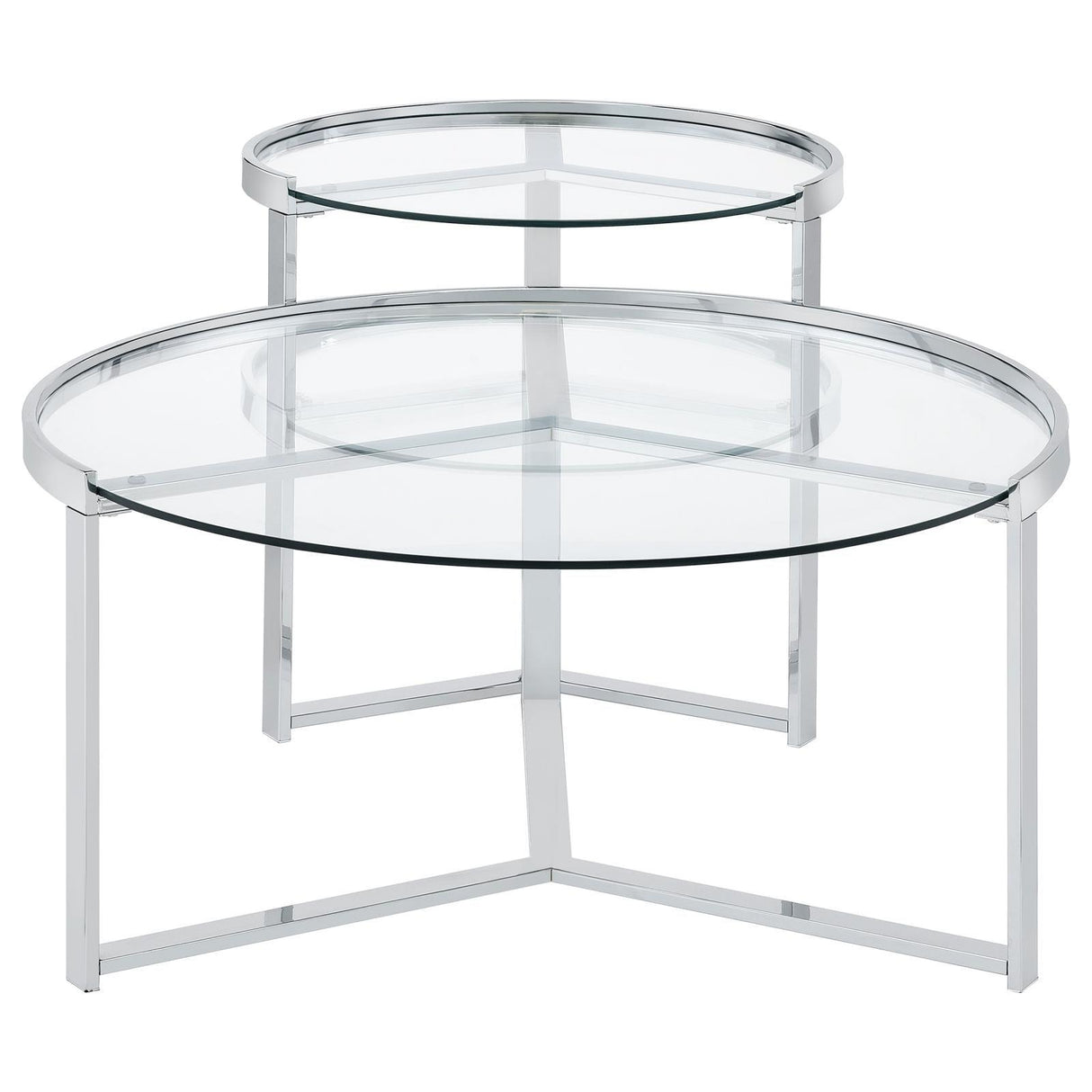 Delia 2-Piece Round Glass Top Nesting Coffee Table Clear and Chrome by Coaster at Eve Furniture