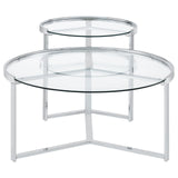Delia 2-Piece Round Glass Top Nesting Coffee Table Clear and Chrome by Coaster at Eve Furniture