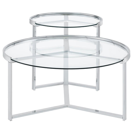 Delia 2-Piece Round Glass Top Nesting Coffee Table Clear and Chrome by Coaster at Eve Furniture