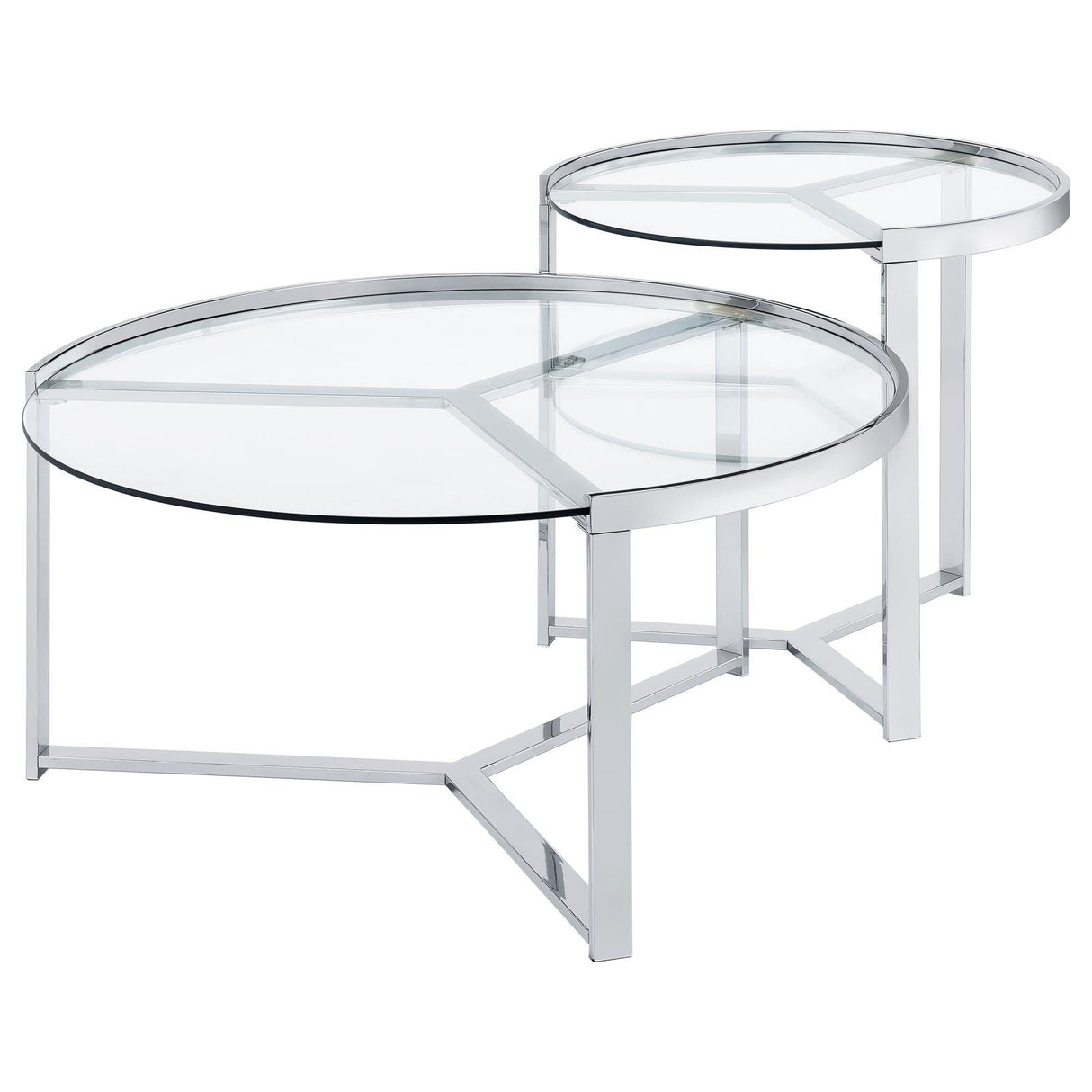 Delia 2-Piece Round Glass Top Nesting Coffee Table Clear and Chrome by Coaster at Eve Furniture