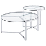 Delia 2-Piece Round Glass Top Nesting Coffee Table Clear and Chrome by Coaster at Eve Furniture
