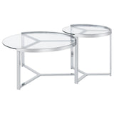 Delia 2-Piece Round Glass Top Nesting Coffee Table Clear and Chrome by Coaster at Eve Furniture