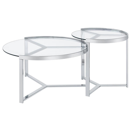 Delia 2-Piece Round Glass Top Nesting Coffee Table Clear and Chrome by Coaster at Eve Furniture