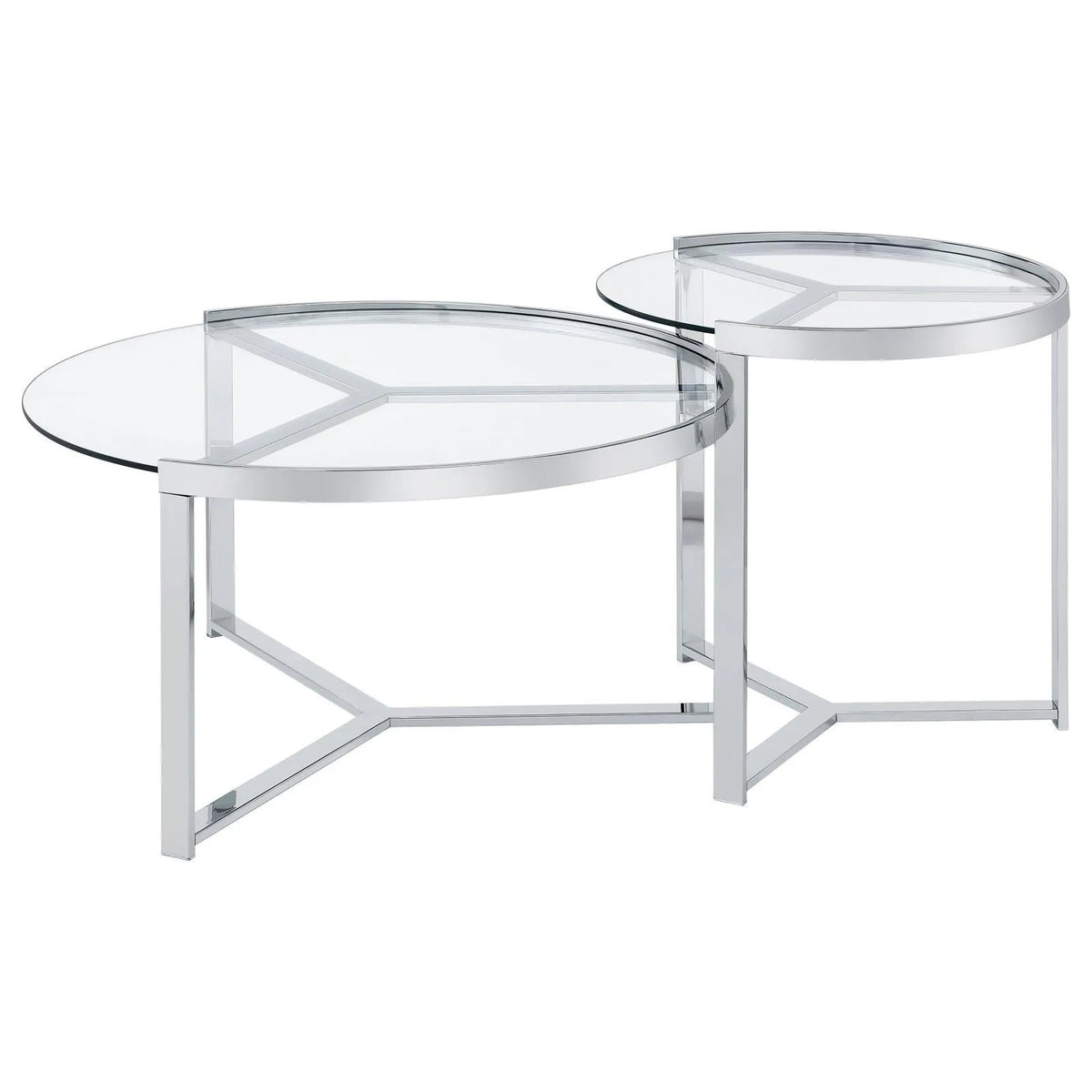 Delia 2-Piece Round Glass Top Nesting Coffee Table Clear and Chrome by Coaster at Eve Furniture