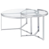 Delia 2-Piece Round Glass Top Nesting Coffee Table Clear and Chrome by Coaster at Eve Furniture