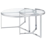 Delia 2-Piece Round Glass Top Nesting Coffee Table Clear and Chrome by Coaster at Eve Furniture