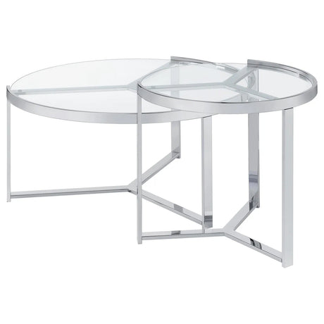 Delia 2-Piece Round Glass Top Nesting Coffee Table Clear and Chrome by Coaster at Eve Furniture
