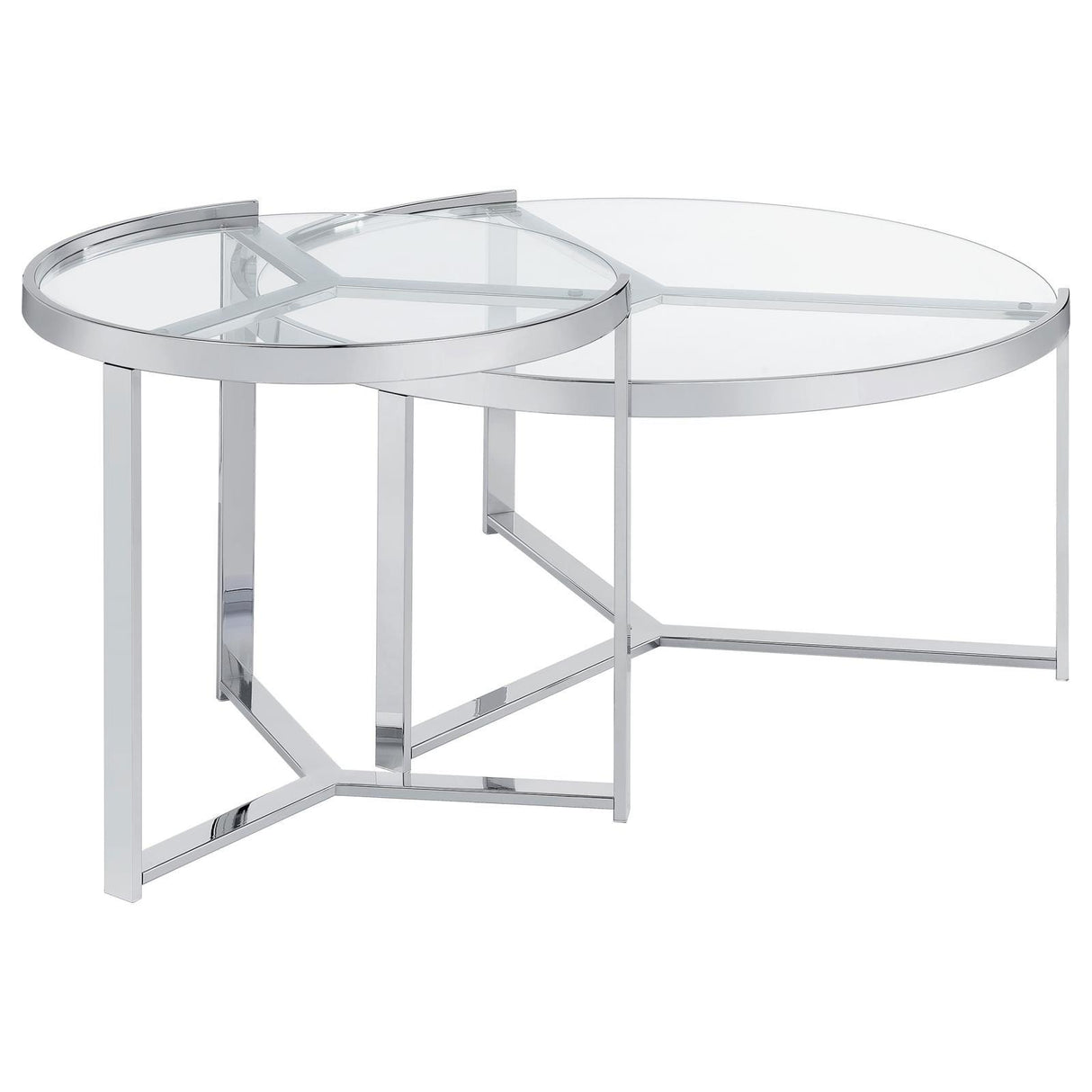 Delia 2-Piece Round Glass Top Nesting Coffee Table Clear and Chrome by Coaster at Eve Furniture