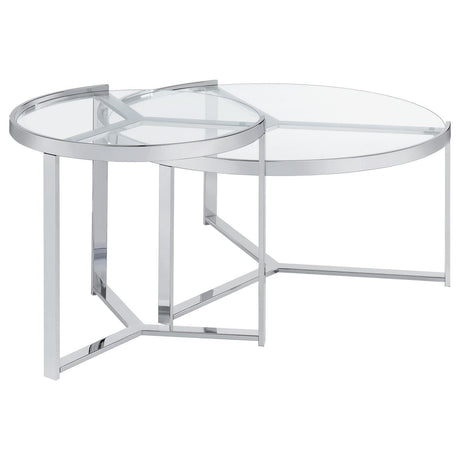 Delia 2-Piece Round Glass Top Nesting Coffee Table Clear and Chrome by Coaster at Eve Furniture