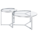 Delia 2-Piece Round Glass Top Nesting Coffee Table Clear and Chrome by Coaster at Eve Furniture