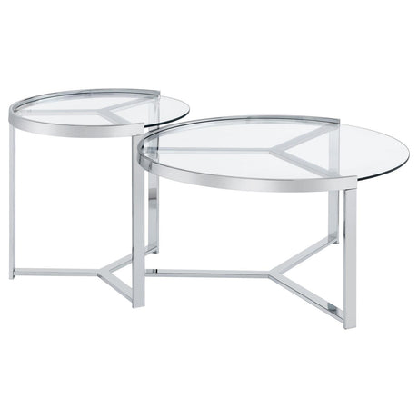 Delia 2-Piece Round Glass Top Nesting Coffee Table Clear and Chrome by Coaster at Eve Furniture