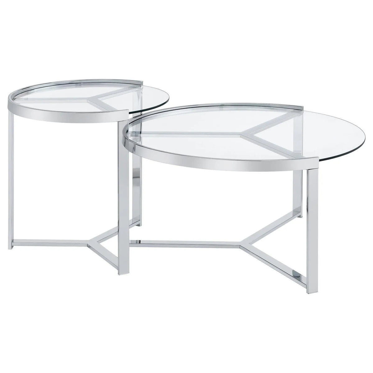 Delia 2-Piece Round Glass Top Nesting Coffee Table Clear and Chrome by Coaster at Eve Furniture