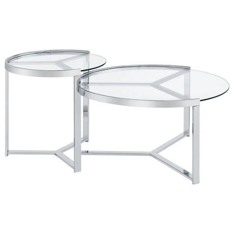 Delia 2-Piece Round Glass Top Nesting Coffee Table Clear and Chrome by Coaster at Eve Furniture