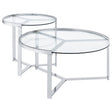 Delia 2-Piece Round Glass Top Nesting Coffee Table Clear and Chrome by Coaster at Eve Furniture