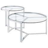 Delia 2-Piece Round Glass Top Nesting Coffee Table Clear and Chrome by Coaster at Eve Furniture