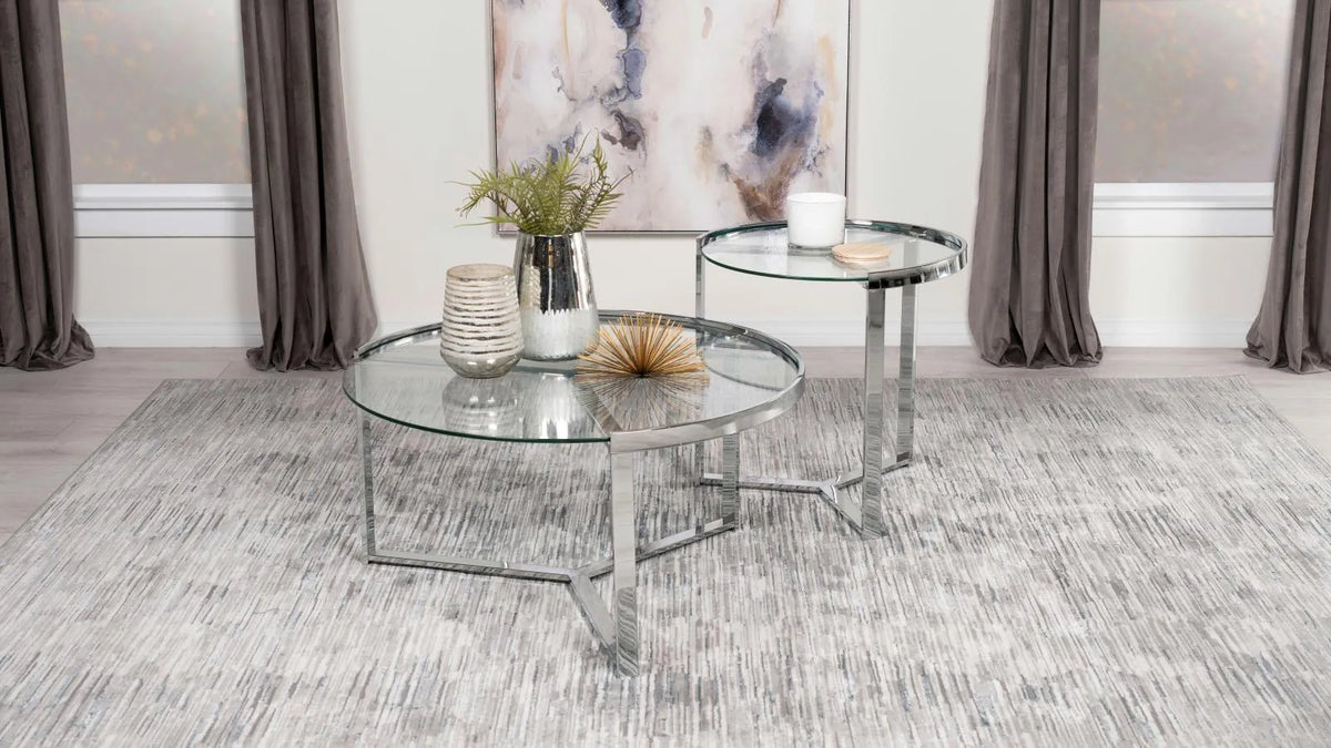Delia 2-Piece Round Glass Top Nesting Coffee Table Clear and Chrome by Coaster at Eve Furniture