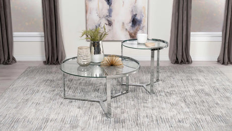Delia 2-Piece Round Glass Top Nesting Coffee Table Clear and Chrome by Coaster at Eve Furniture